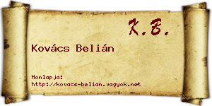 Kovács Belián névjegykártya